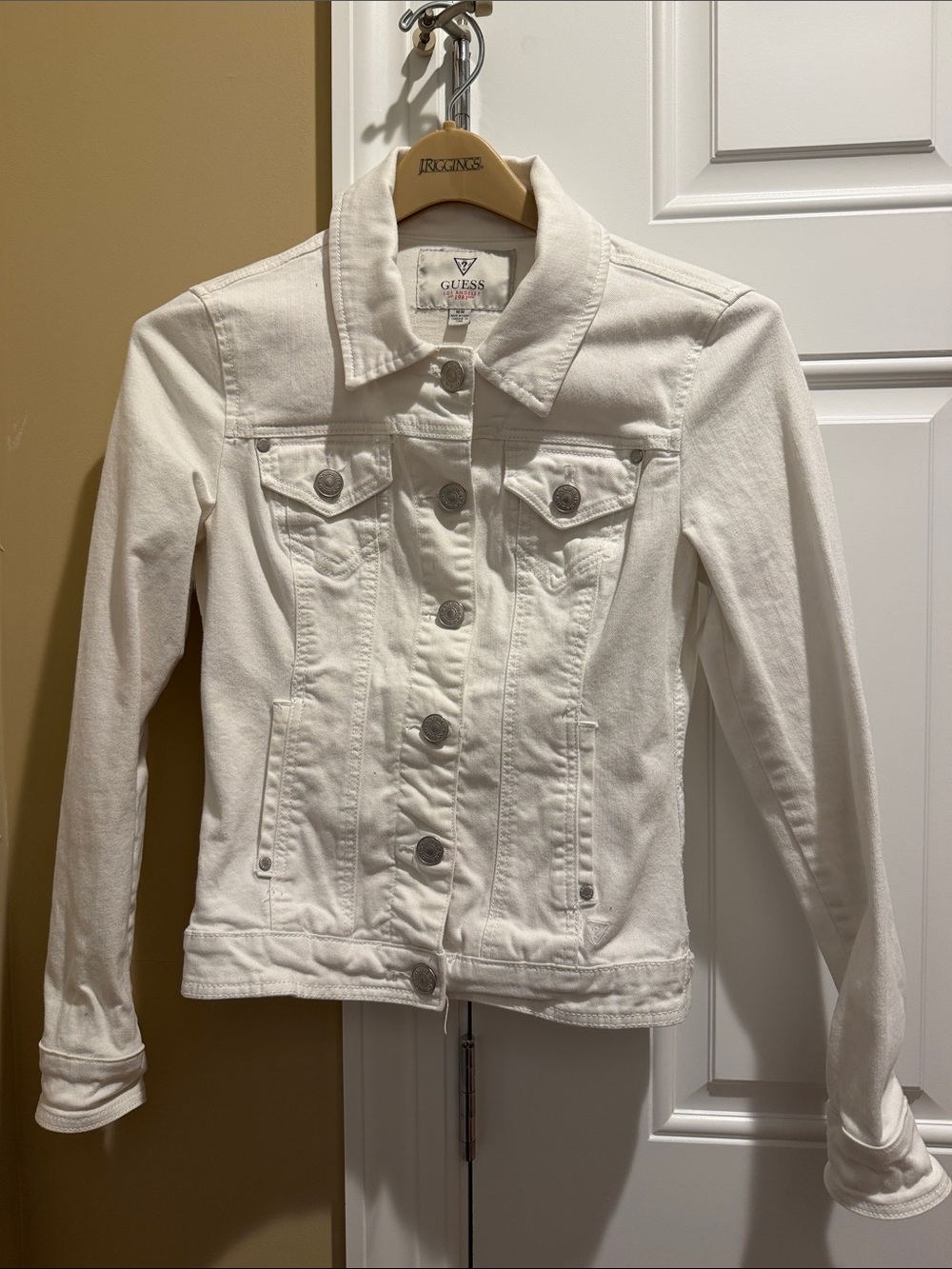 GUESS White Denim Jacket with Button Front